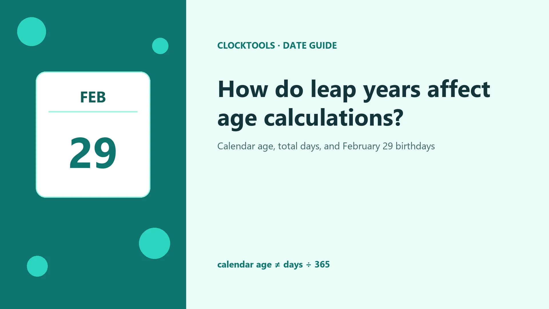 ClockTools calendar illustration showing a February 29 birthday across leap and common years