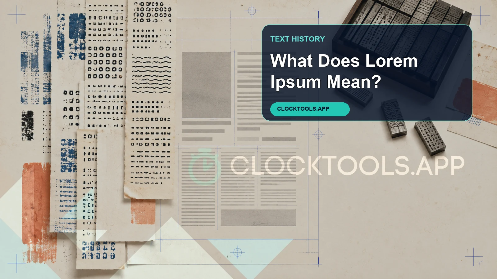 Letterpress-inspired collage showing the history of Lorem Ipsum placeholder text