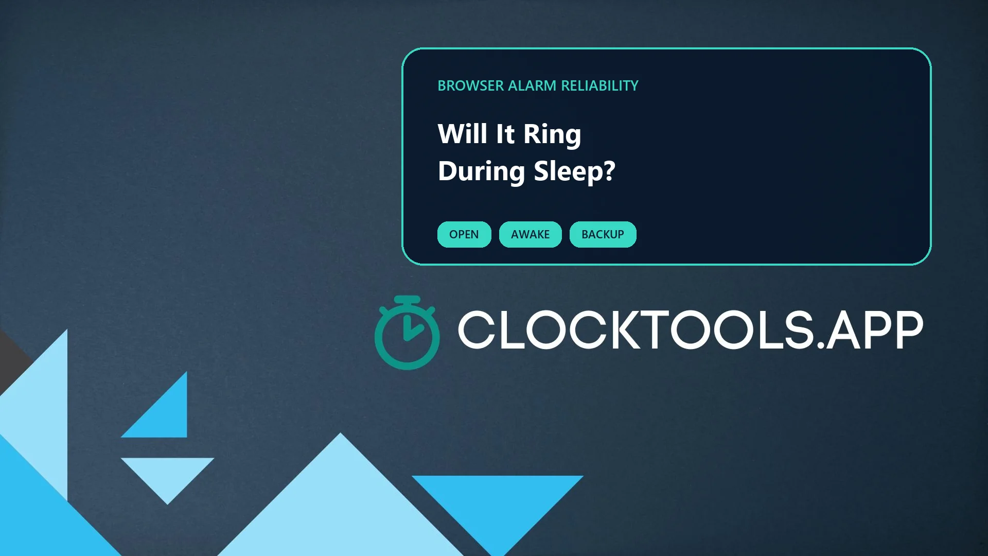 ClockTools browser alarm illustration with awake, hidden tab, sleep, and power-off states