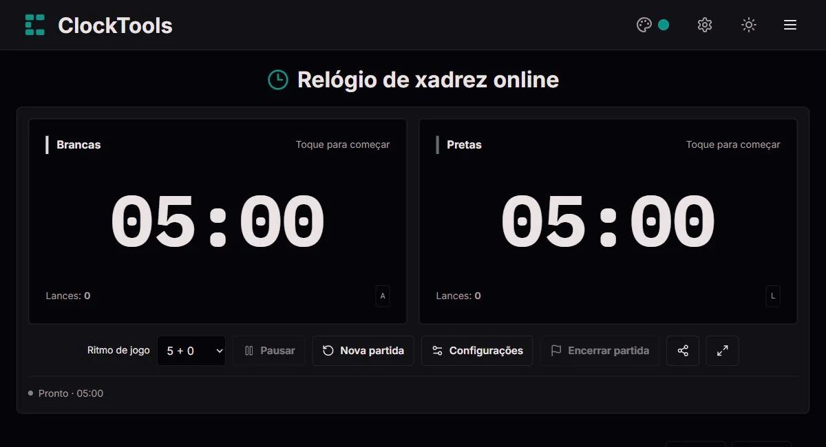 Nosso relógio de xadrez com duas telas e controles compactos
