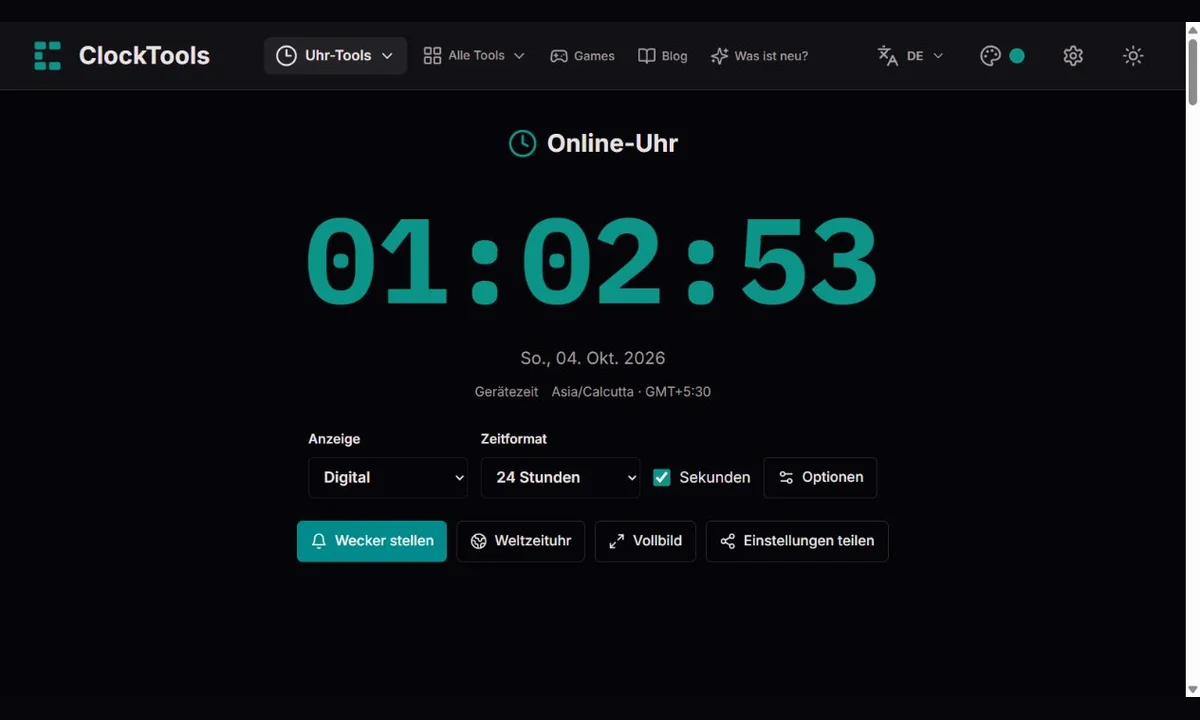 ClockTools-Digitaluhr mit 12-/24-Stunden-, Sekunden- und Anzeigeeinstellungen