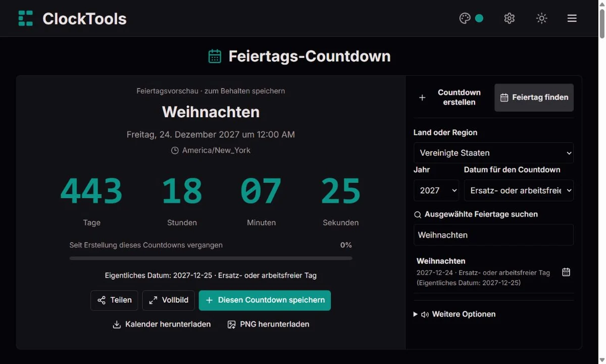 Feiertagsauswahl mit tatsächlichen und beobachteten Daten für eine Region