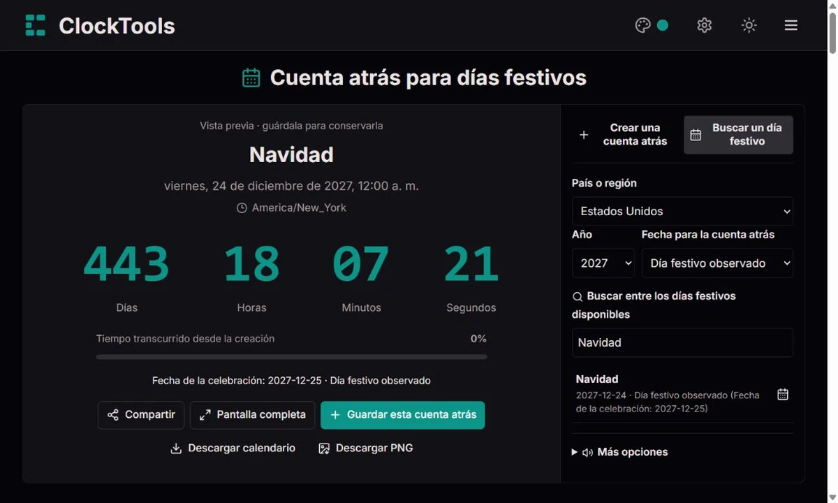 Selección de fechas de celebración y días festivos observados por región