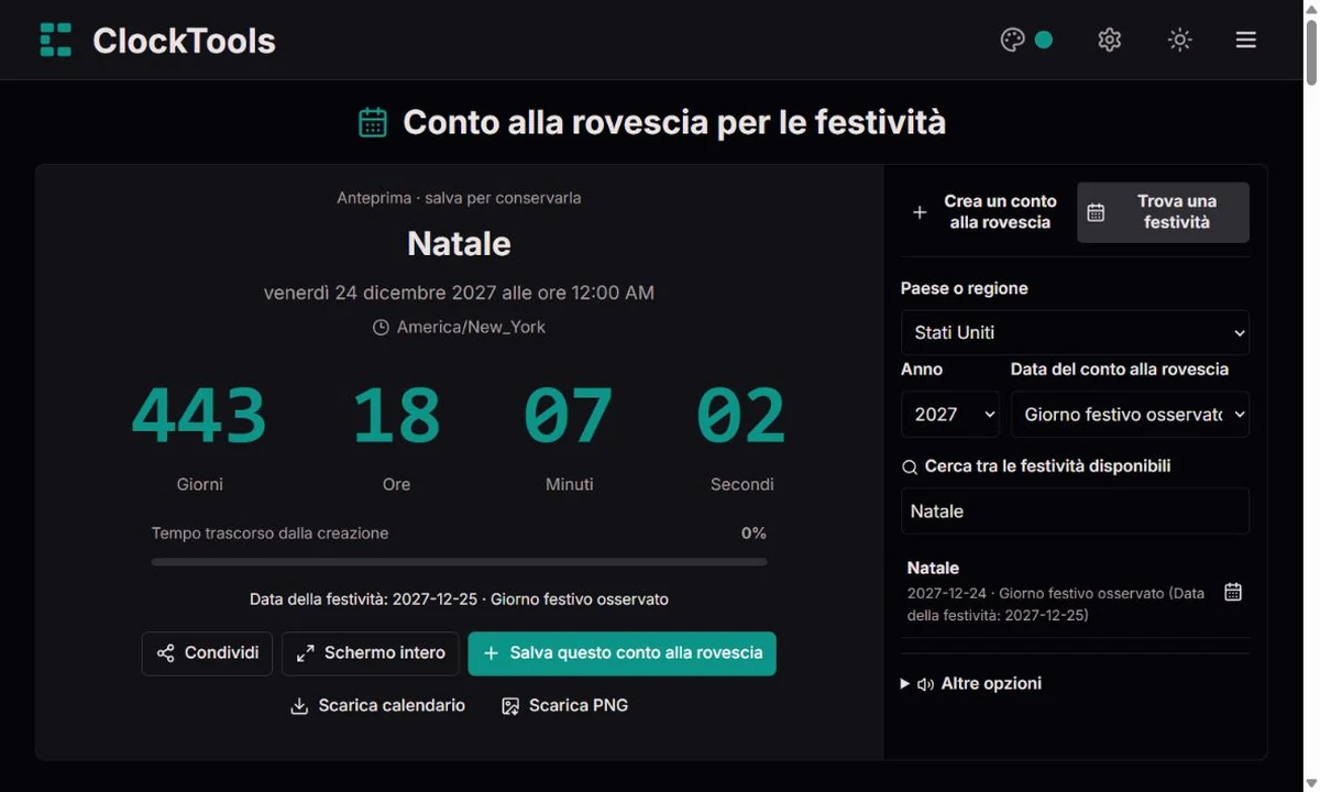 Selezione di date effettive e giorni festivi osservati per una regione