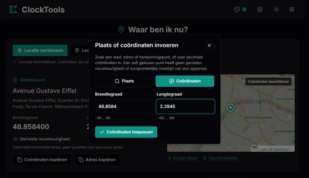 Handmatig coördinaten invoeren in onze locatiezoeker