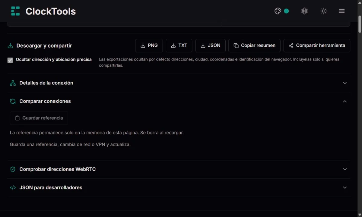 Comparación de conexiones y opciones para informes con datos ocultos