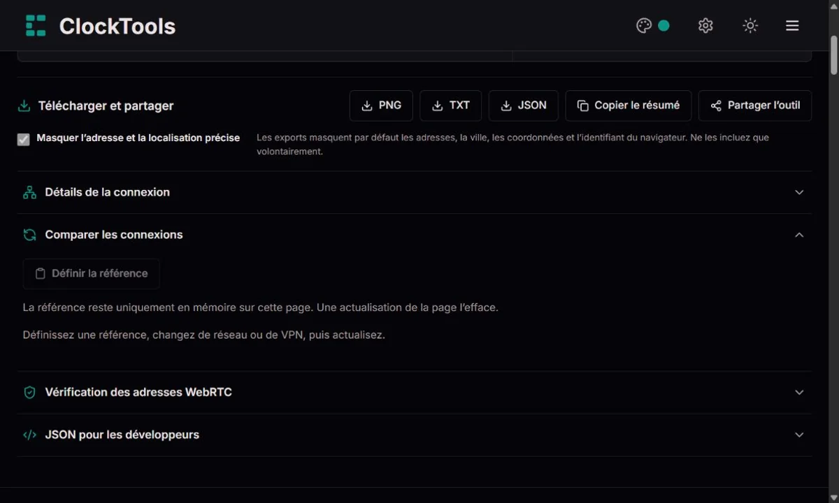 Comparaison des connexions et options d’export masqué