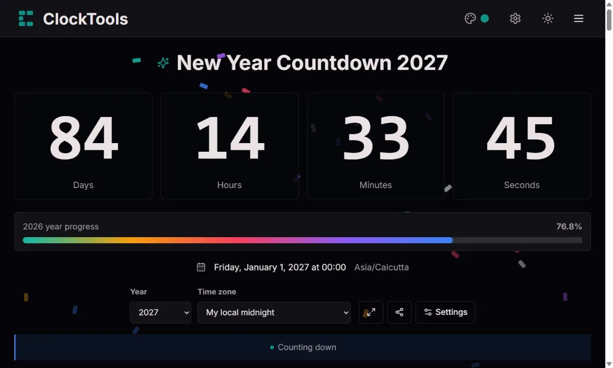 Display and sound settings in the New Year Countdown