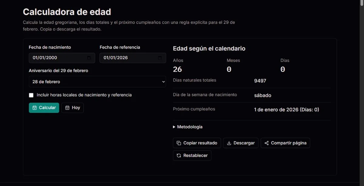 Ejemplo de edad de 26 años completos