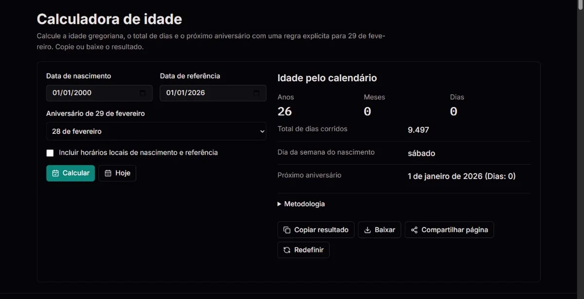 Exemplo de idade com 26 anos completos