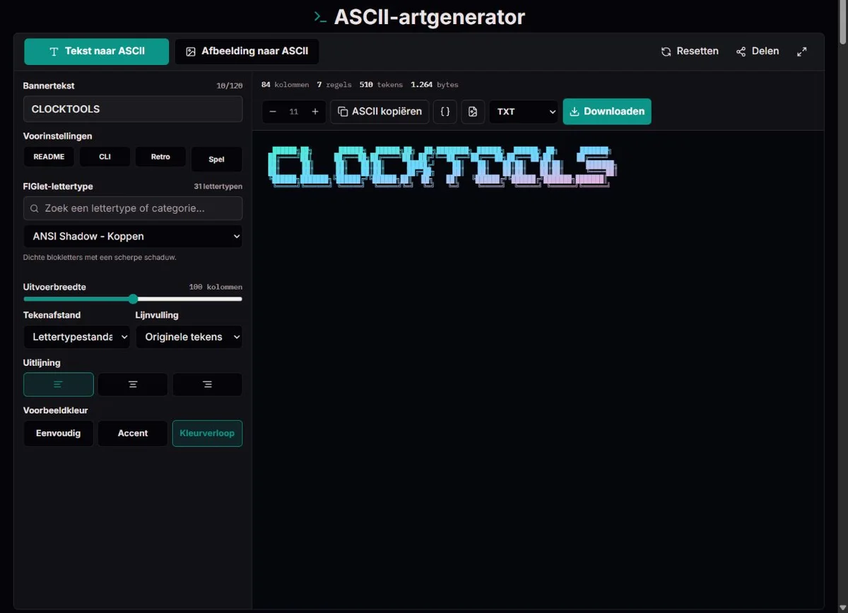 CLOCKTOOLS als tekenbanner in de tekstmodus