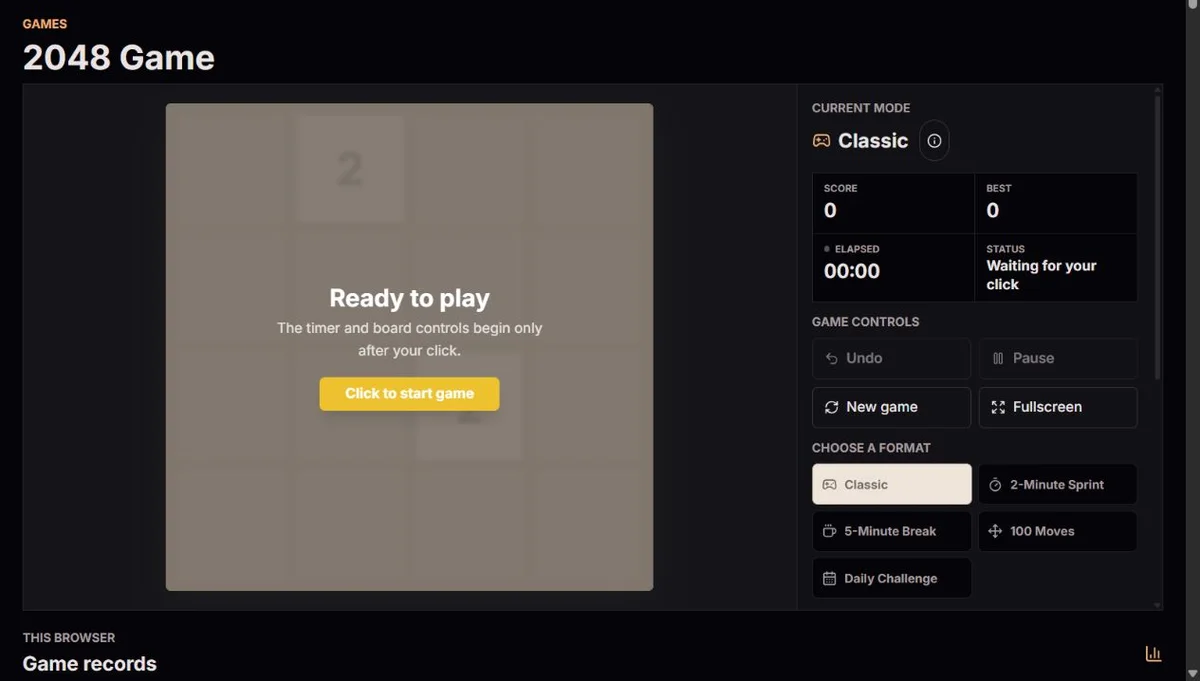 2048 Game: Example interface