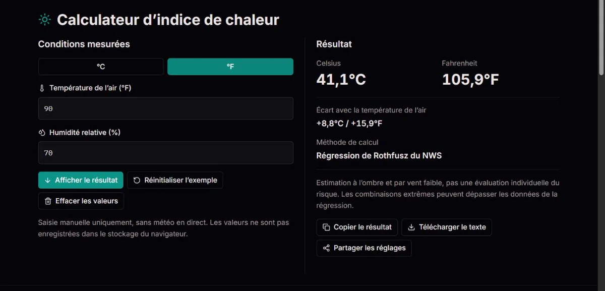 Exemple d’indice de chaleur à 90°F et 70% d’humidité relative