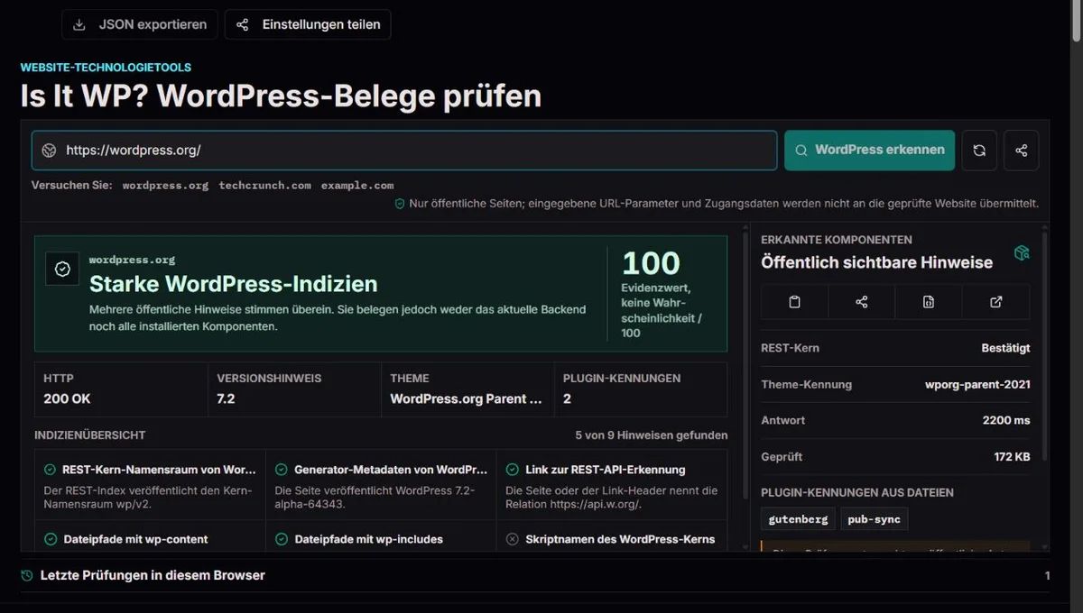 WordPress-Belegbericht für wordpress.org