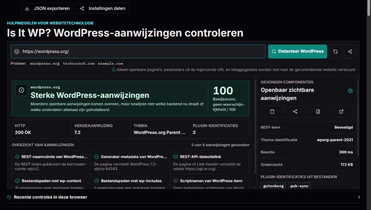 Rapport met WordPress-aanwijzingen voor wordpress.org