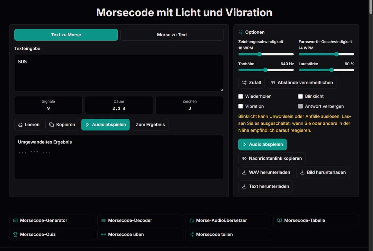 SOS-Morseeinstellung mit ausgeschaltetem Licht und Vibration