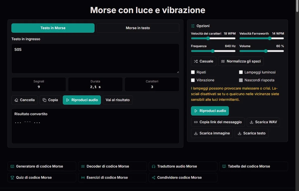 Impostazione Morse SOS con luce e vibrazione disattivate
