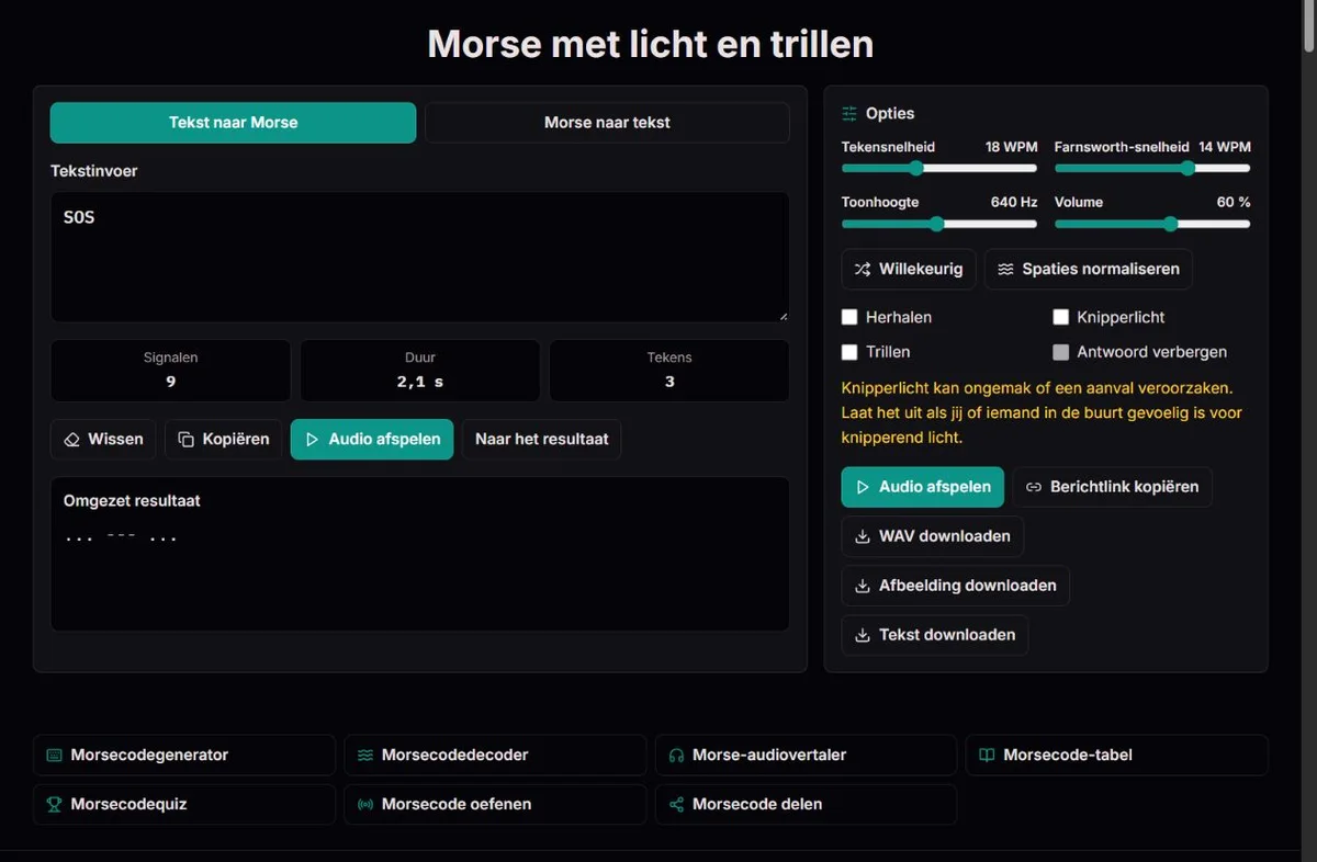 SOS-Morse-instelling met licht en trillen uitgeschakeld