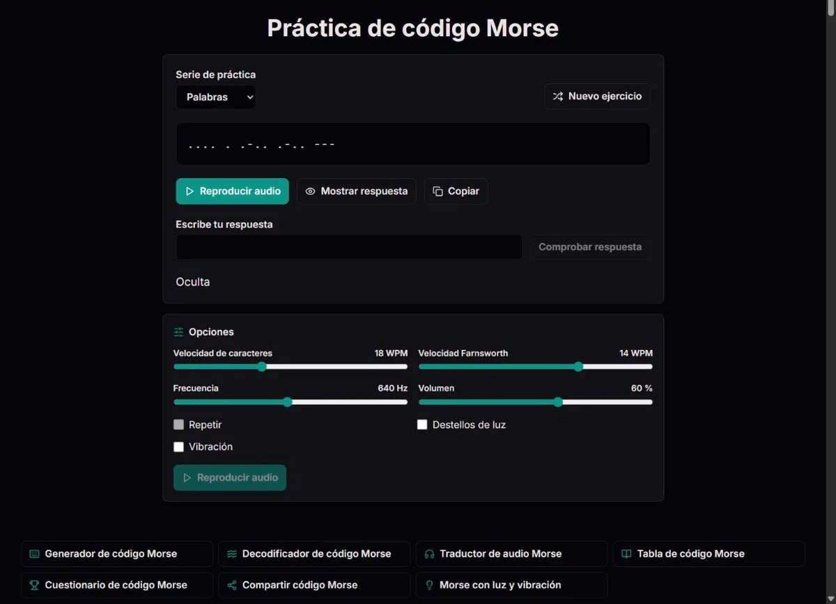 Ejercicio de HELLO con Morse escrito y campo de respuesta