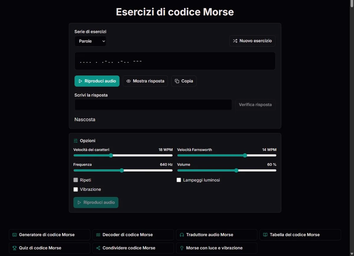 Esercizio HELLO con Morse scritto e campo per la risposta