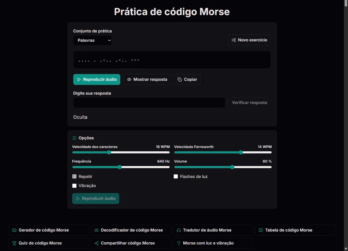 Exercício de HELLO com Morse escrito e campo de resposta