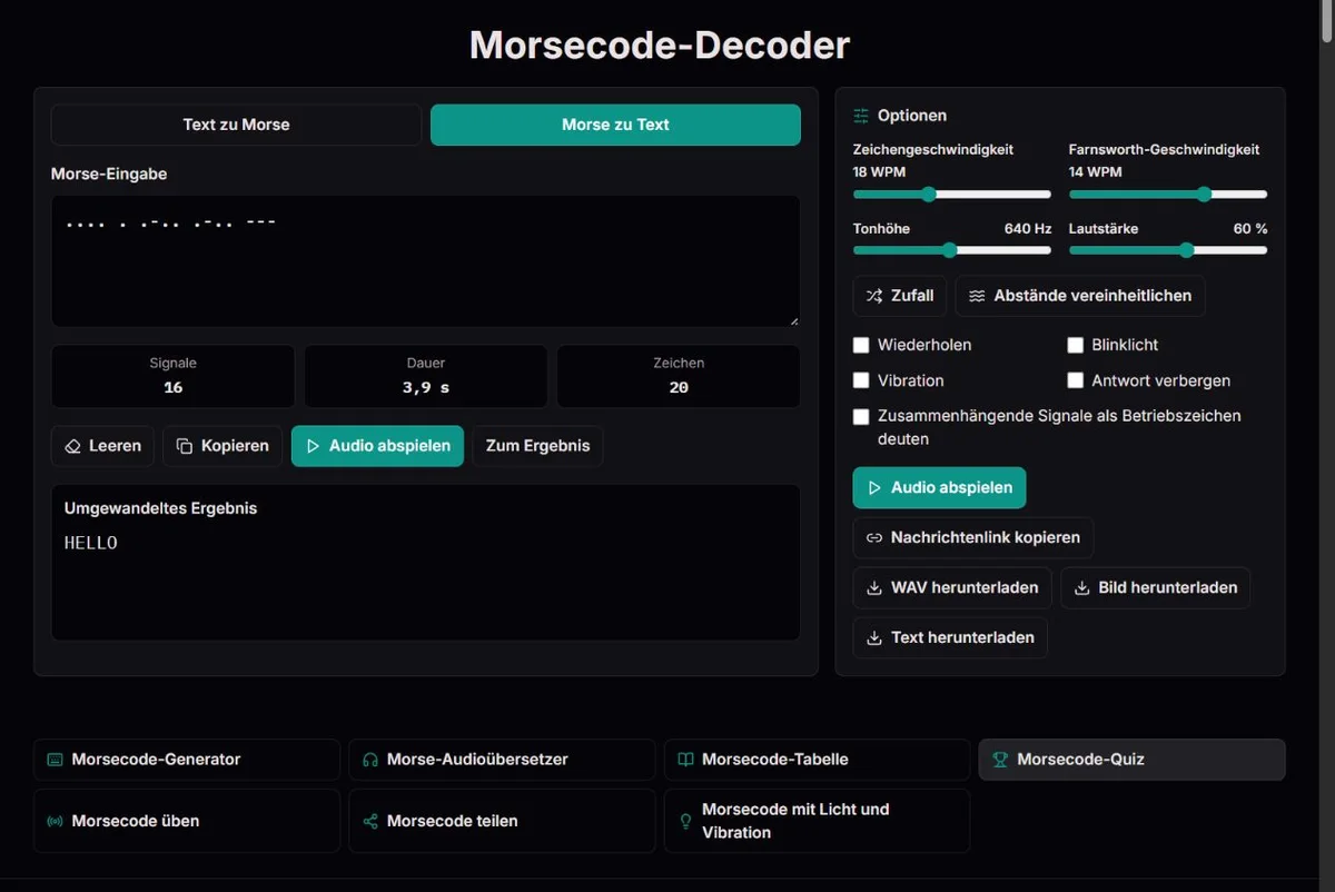 Getrennte Morsegruppen zu HELLO decodiert
