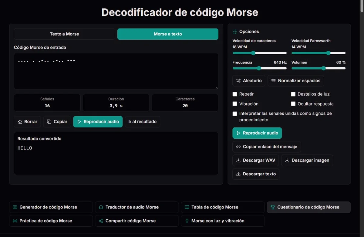 Grupos Morse separados decodificados como HELLO