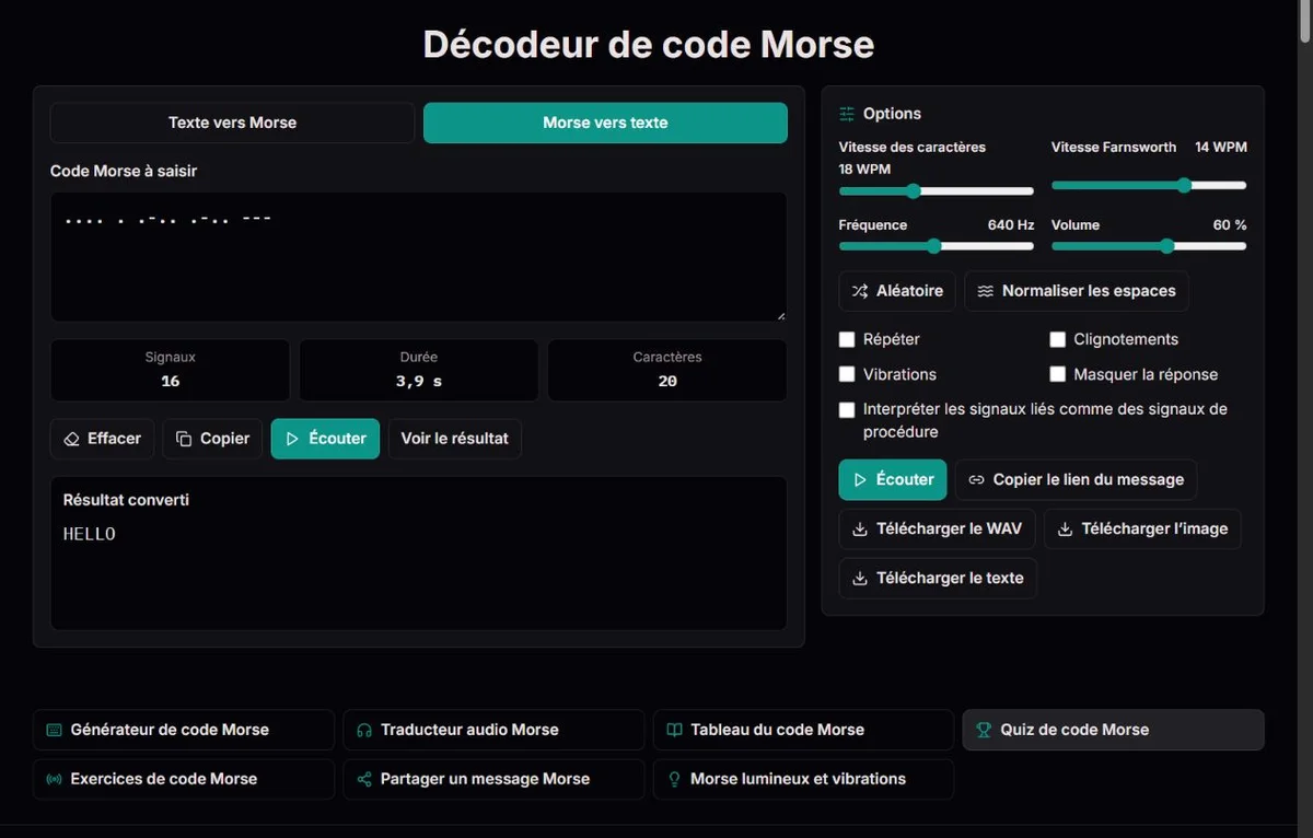 Groupes Morse séparés décodés en HELLO