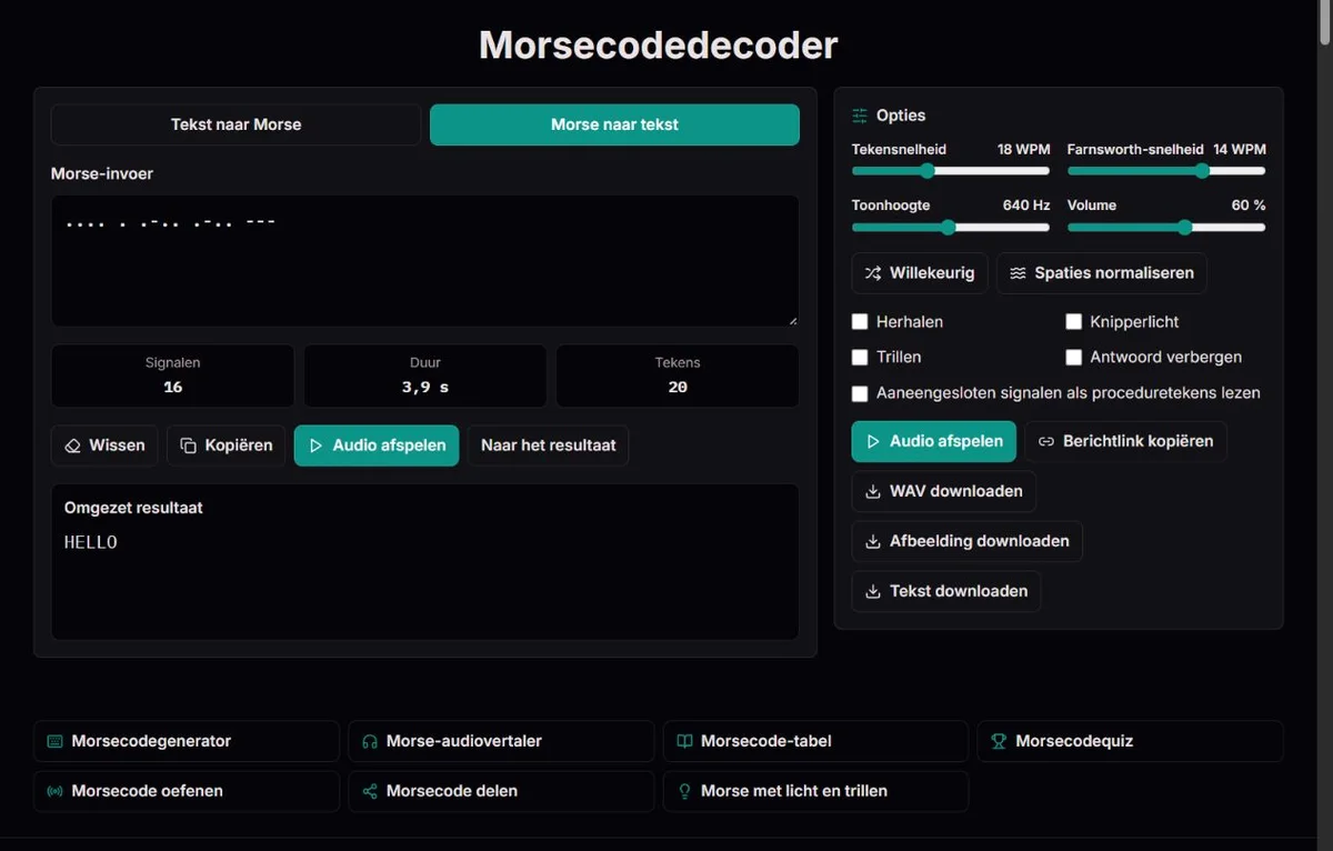 Afzonderlijke Morsegroepen gedecodeerd naar HELLO