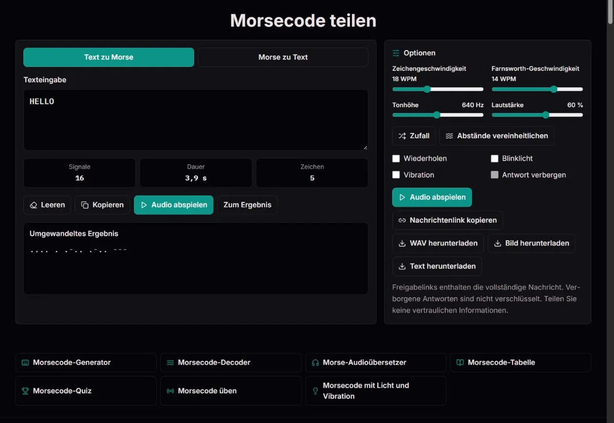 HELLO mit Morse-Zeiteinstellungen zum Teilen vorbereitet