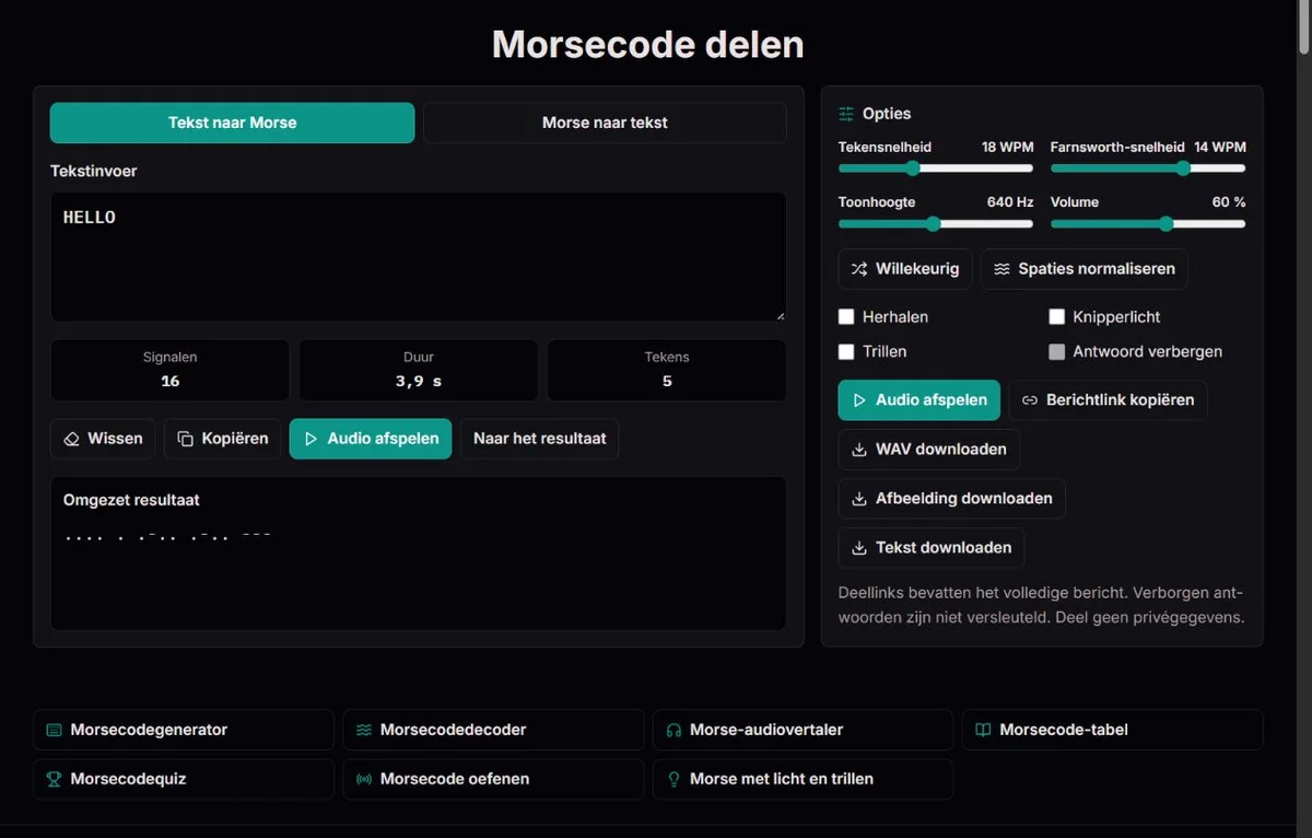 HELLO-bericht klaar om te delen met Morse-instellingen