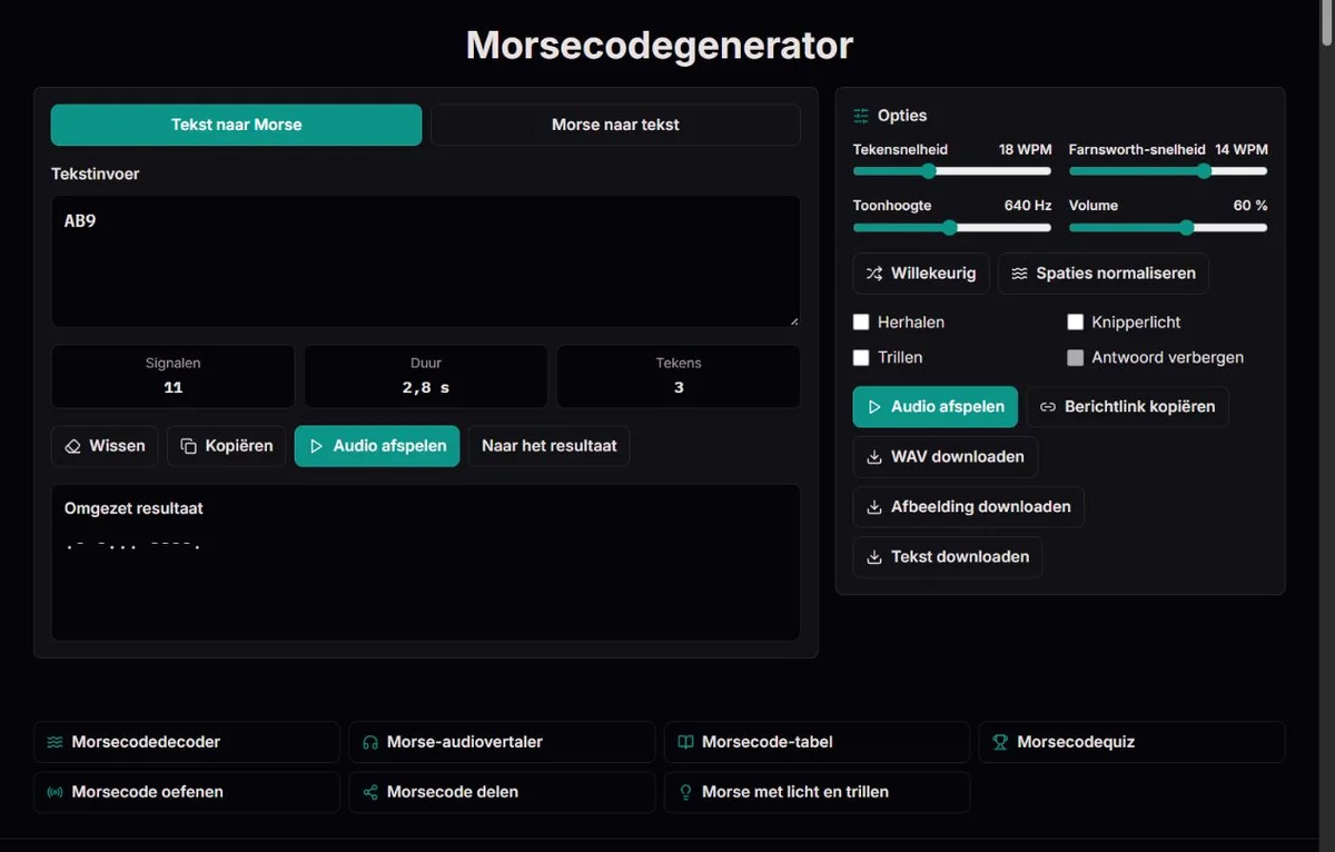 AB9 gecodeerd als .- -... ----. in Morse