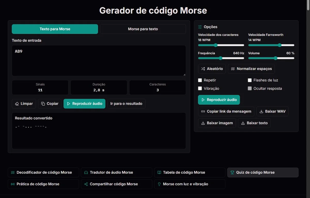 AB9 codificado como .- -... ----. em Morse