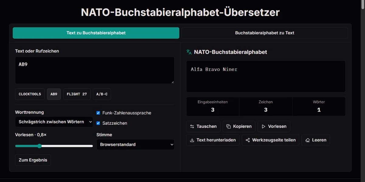 AB9 als Alfa Bravo Niner im NATO-Buchstabieralphabet