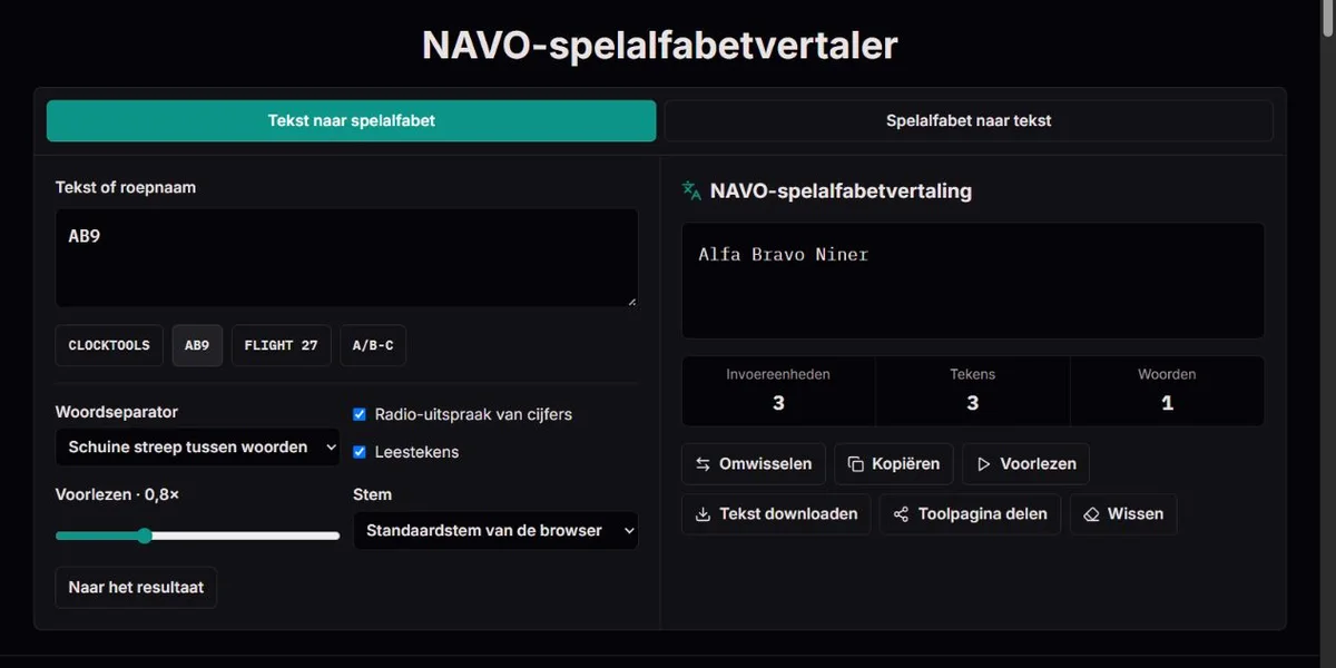 AB9 gespeld als Alfa Bravo Niner in het NAVO-spelalfabet