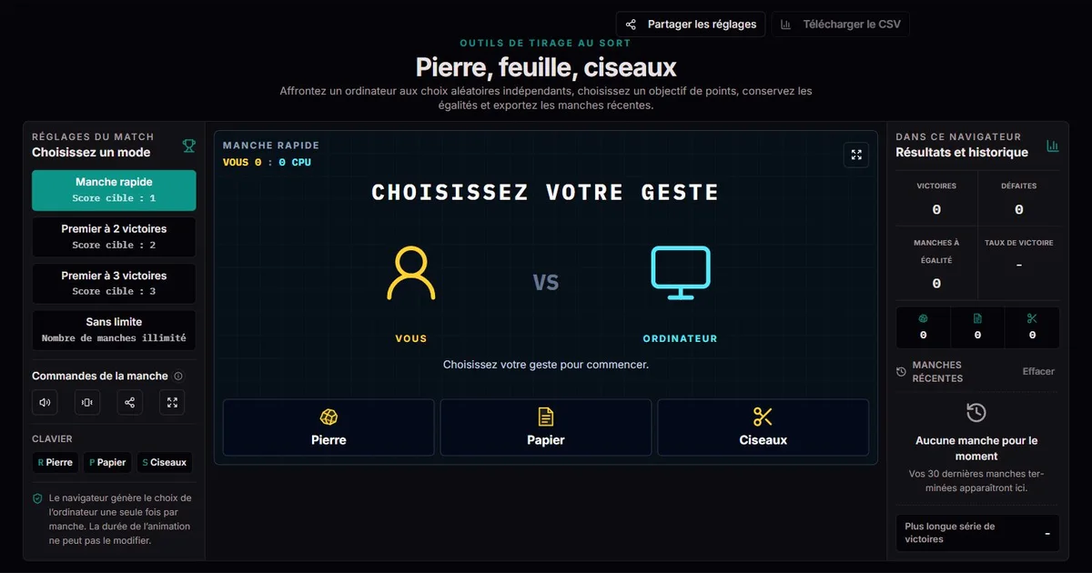 Pierre, feuille, ciseaux avant le début du match, avec les objectifs, les gestes et les résultats vides