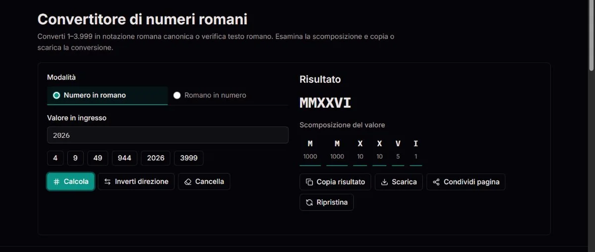 Conversione di 2026 in MMXXVI con il valore dei simboli