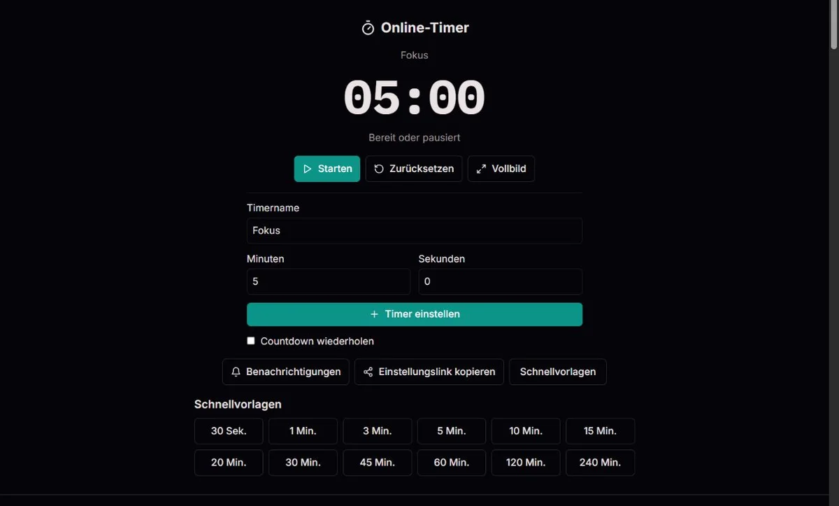 Fünf-Minuten-Timer bereit zum Start