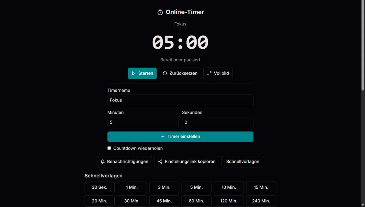 Online-Timer: Beispielansicht