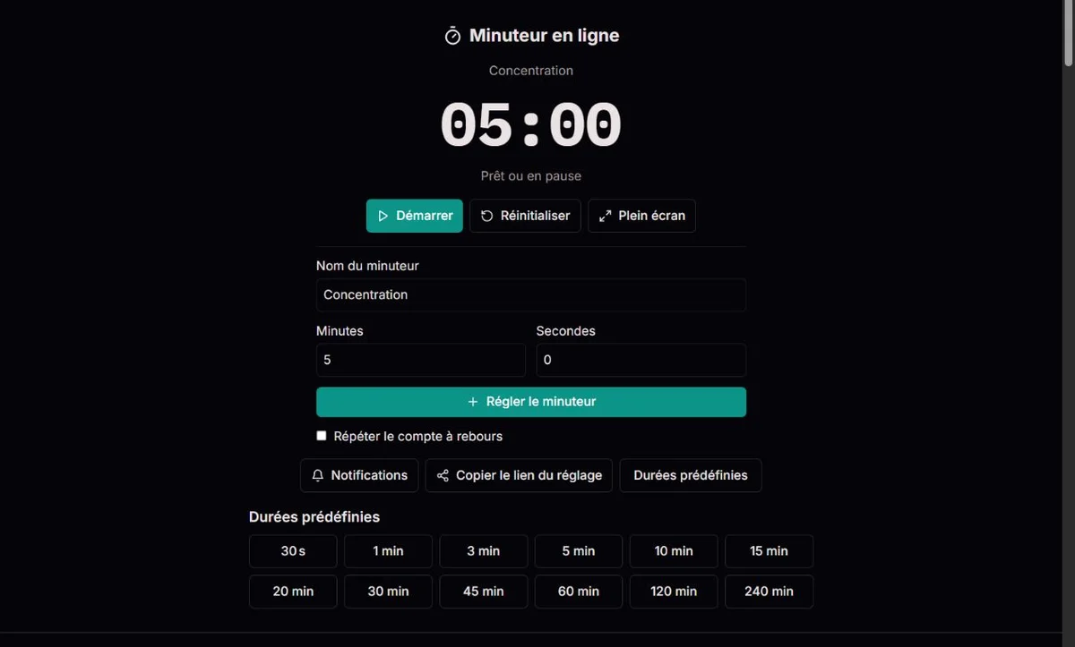 Minuteur de cinq minutes prêt à démarrer