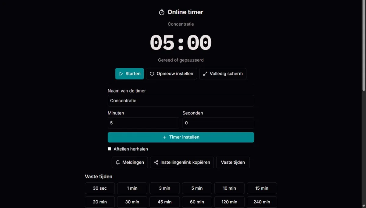 Online timer: Voorbeeldweergave