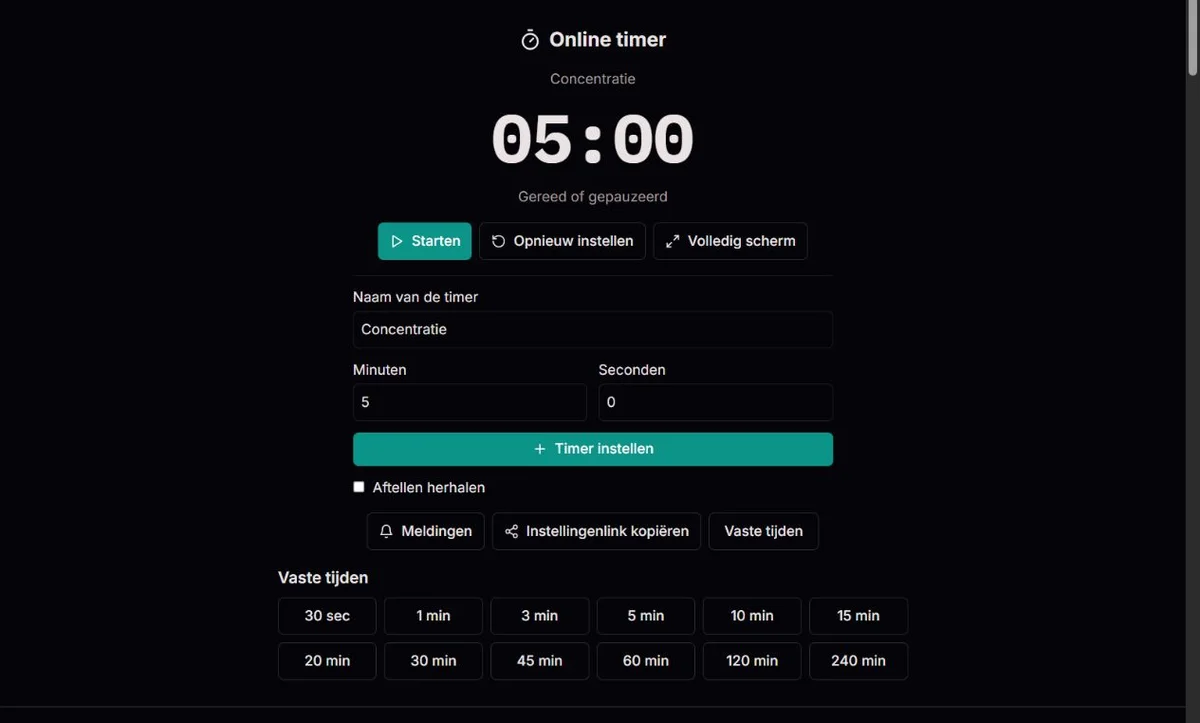 Timer van vijf minuten klaar om te starten