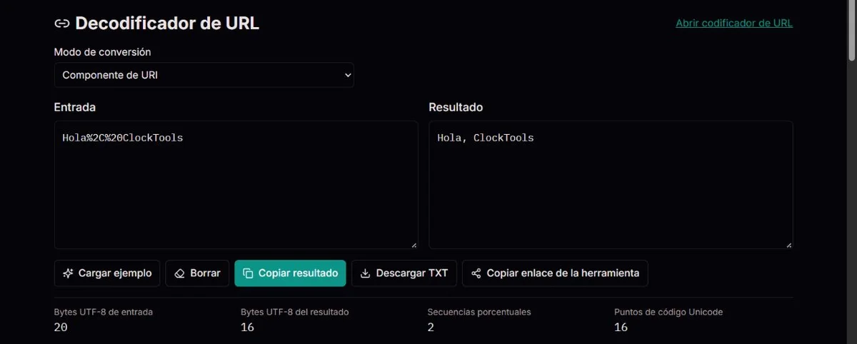 Saludo de ClockTools recuperado de la codificación porcentual