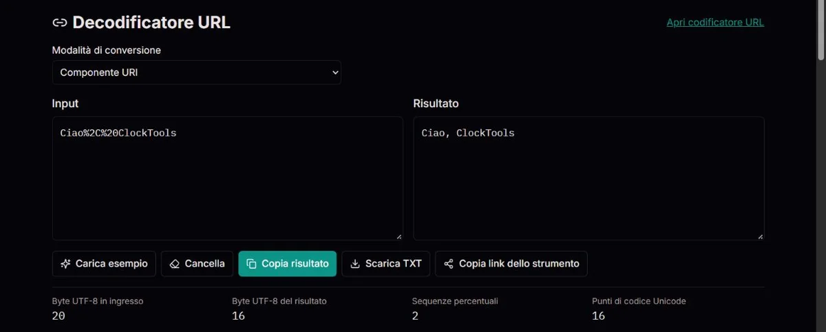 Saluto ClockTools ripristinato dalla codifica percentuale