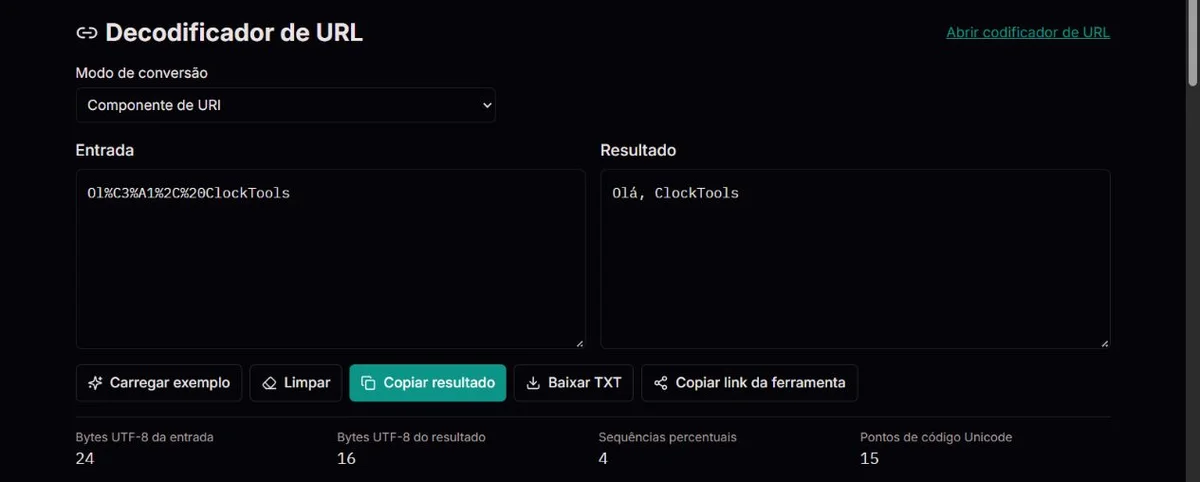 Saudação do ClockTools restaurada a partir da codificação percentual