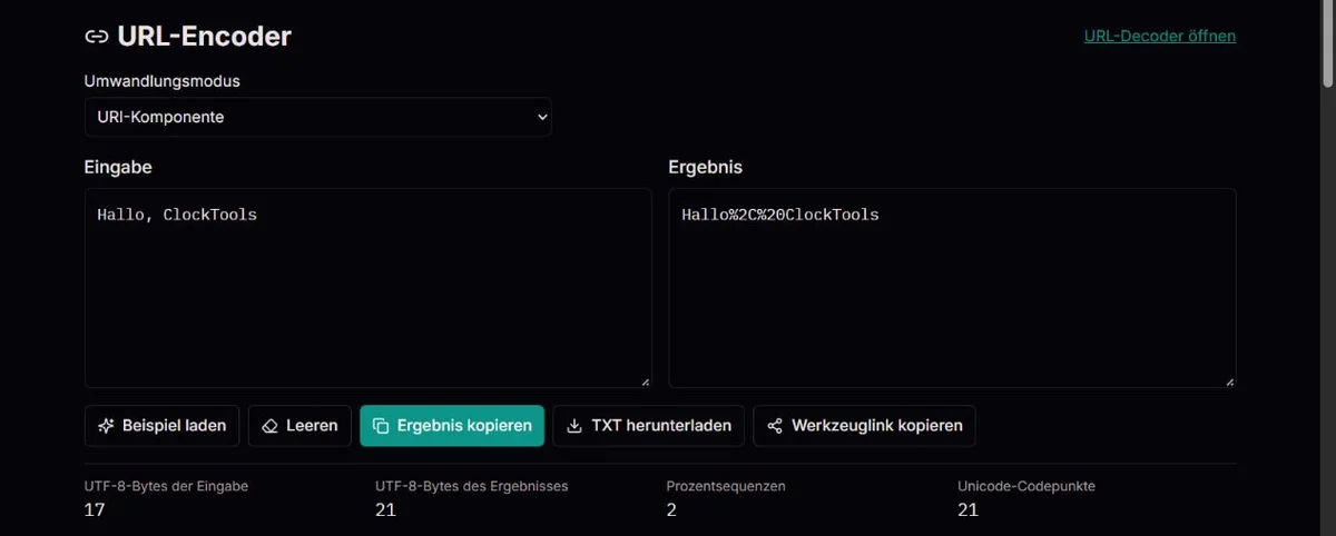 ClockTools-Gruß als URI-Komponente codiert