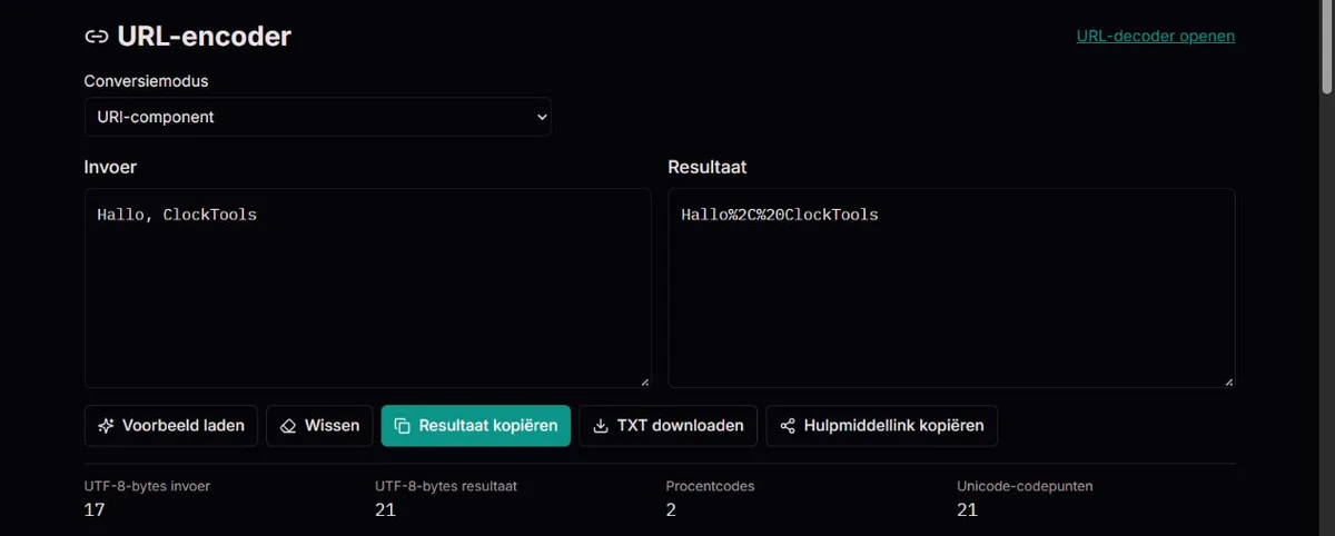ClockTools-begroeting gecodeerd als URI-component