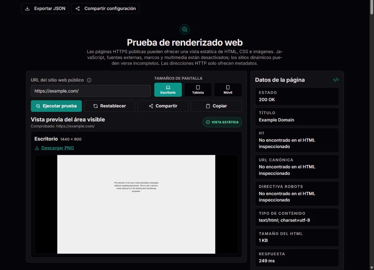 Vista estática de example.com capturada para escritorio
