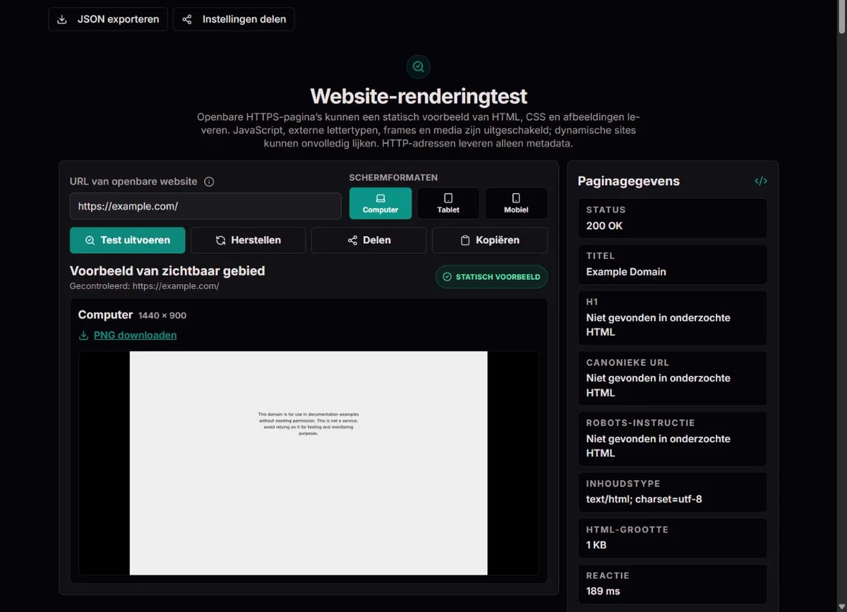 Voltooide statische desktopopname van example.com