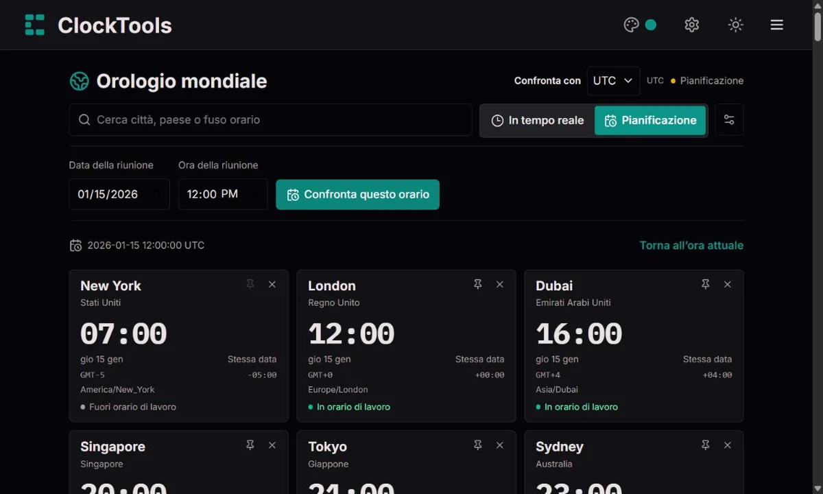 Pianificatore con data e ora locale precise